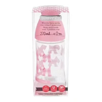 Suavinex Biberón Boca Ancha Rosa +0 Meses 270ml